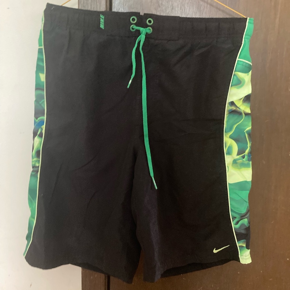 VINTAGE Nike Swim Shorts Mens Small Green Y2K neon lightning 2000s Lined Mesh